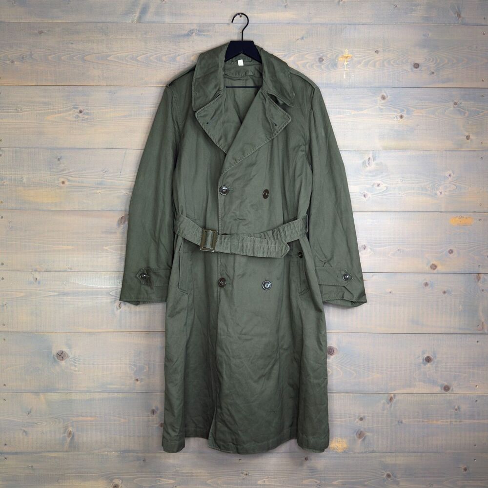 Vintage 1950s U.S. Military OG 107 Cotton Twill Overcoat Trench Coat Men's M